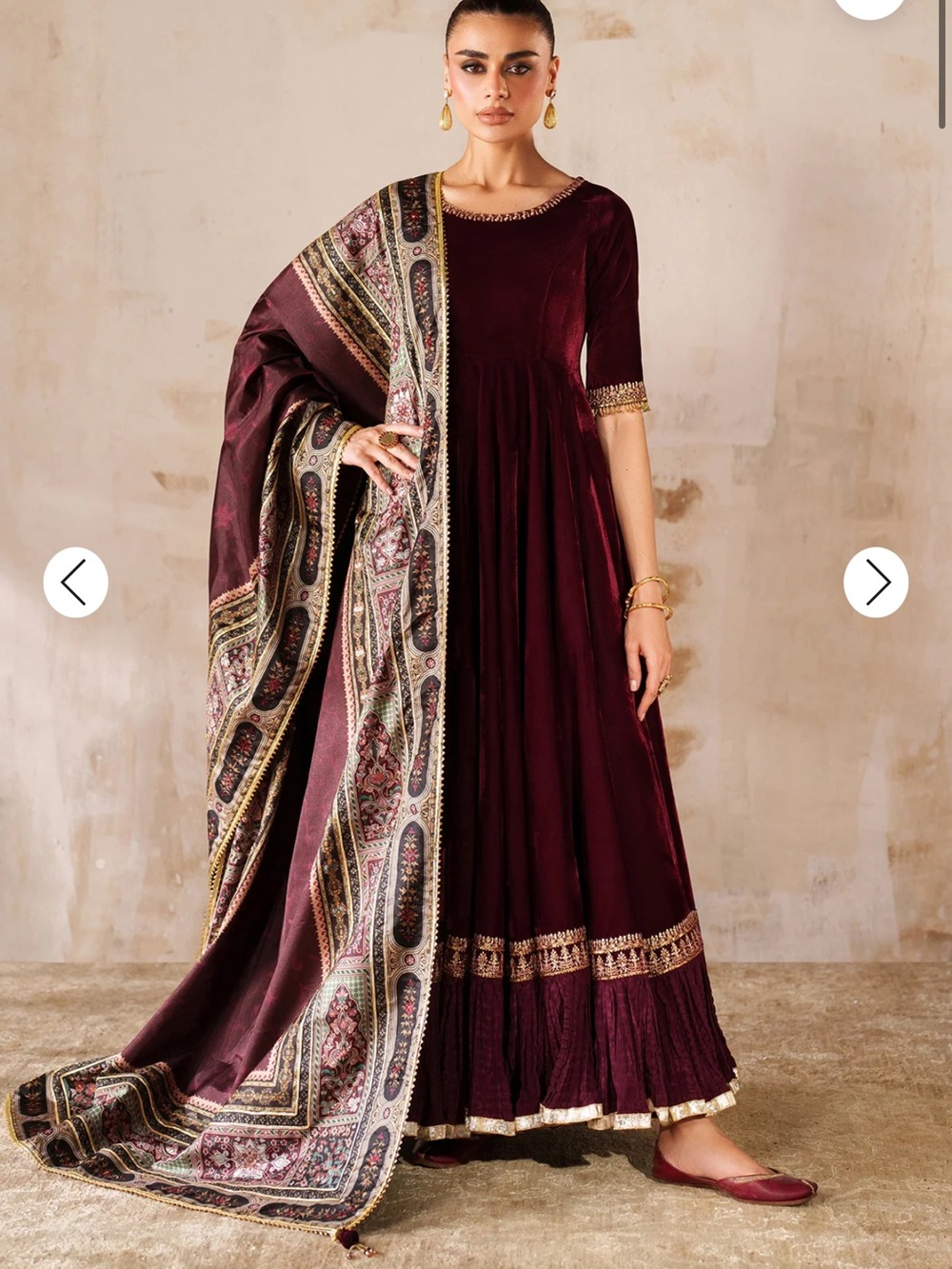 Elegant Women's Maroon Anarkali Dress with Embroidered Hem